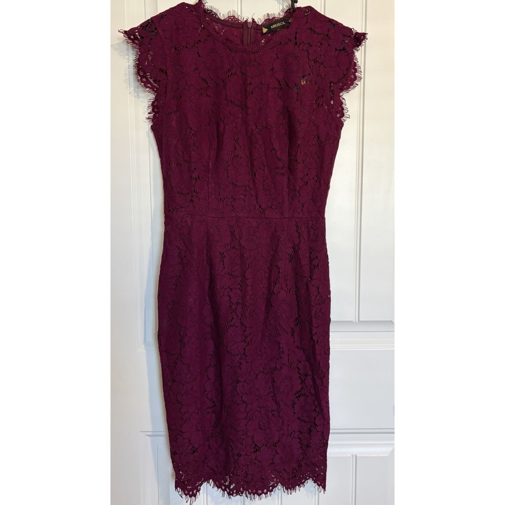 Miusol Women's‎ Burgundy 8140R Sleeveless Lace Midi Pencil Dress Size Small